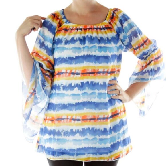New Direction Tops - New Direction Blue White Off Shoulder Blouse